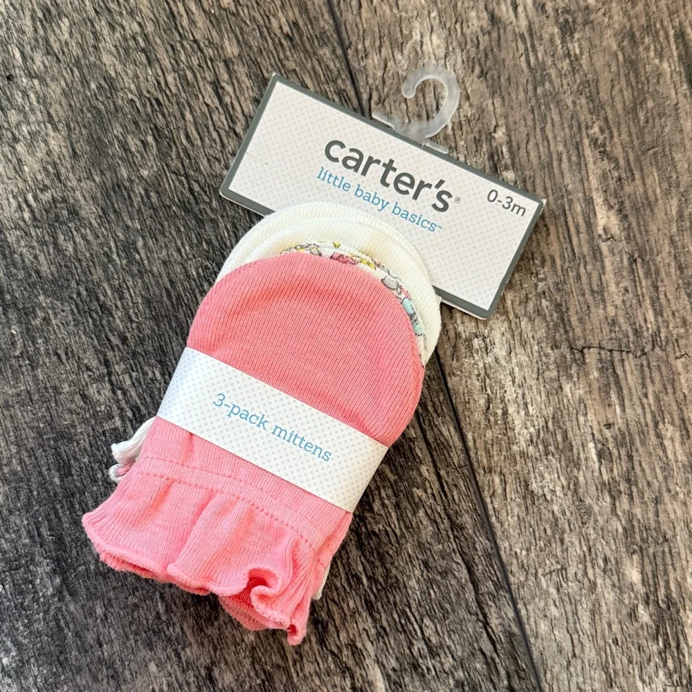 Carter's Baby girl 3-Pack Scratch Mittens (0-3 MONTHS) cotton pink new